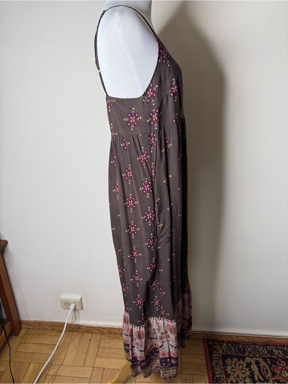 Natural Life Bohemian Brown and Pink Floral Wide Leg Romper - Picture 3 of 7